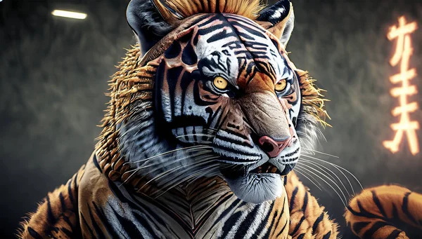 Photos Tigers Big cats 3D Graphics Roar Teeth Snout Glance animal