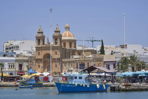 Marsaxlokk Malta June 2023 Historic Church Historic Fishing Town Marsaxlokk — стоковое фото