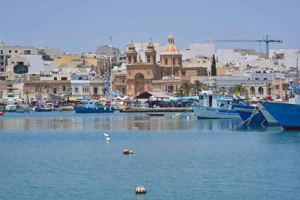 Marsaxlokk Malta June 2023 Historic Church Historic Fishing Town Marsaxlokk — Foto de Stock