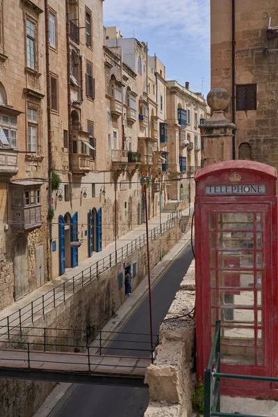 Valetta Malta June 2023 Red Telephone Box Amongst Historic Buildings — Stock Photo, Image