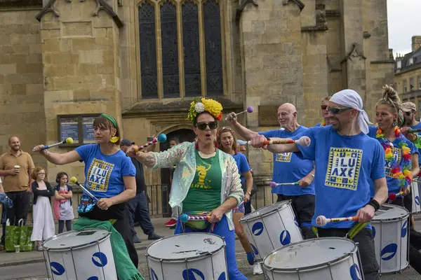 Stock image Bath, England, United Kingdom - 13 July 2024: Drumming band performing at the annual carnival as it progresses through the streets of the historic city of Bath in Somerset.