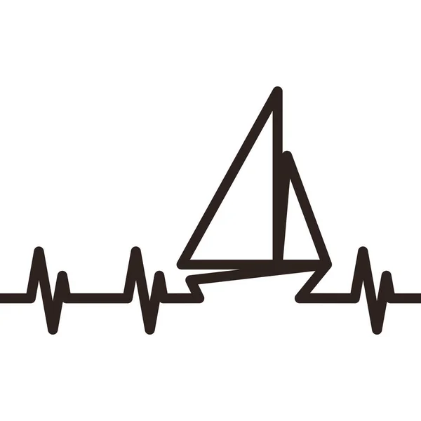 Herzschlag Des Bootes Pulslinie Des Herzschlags Segelboot Isoliert Auf Weißem — Stockvektor