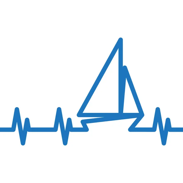 Καρδιακός Παλμός Σκάφους Παλμός Καρδιάς Γραμμής Ιστιοφόρο Απομονωμένο Λευκό Φόντο — Διανυσματικό Αρχείο