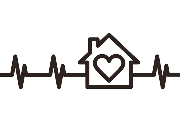 House Heartbeat Home Symbol Isolated White Background — Stock Vector