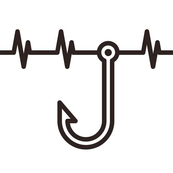 Fishing Hook Heartbeat Fisherman Symbol Isolated White Background — Stock Vector