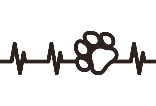 Paw Print Heartbeat Love Animals Symbol Isolated White Background — Stock Vector