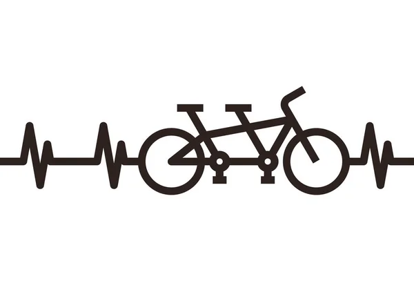 Bicicleta Tandem Batida Cardíaca Símbolo Trabalho Equipe Isolado Fundo Branco —  Vetores de Stock
