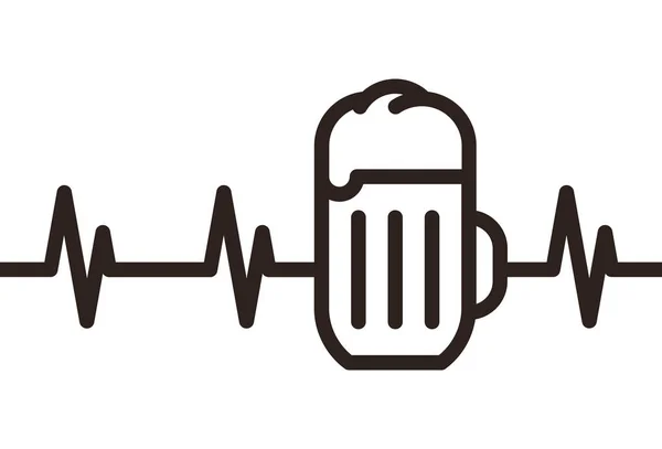 Pivní Tlukot Srdce Miluji Pivo Izolované Bílém Pozadí — Stockový vektor