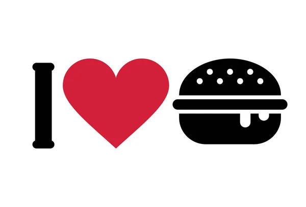 Kocham Hamburgery Kocham Fast Food Odizolowane Białym Tle — Wektor stockowy