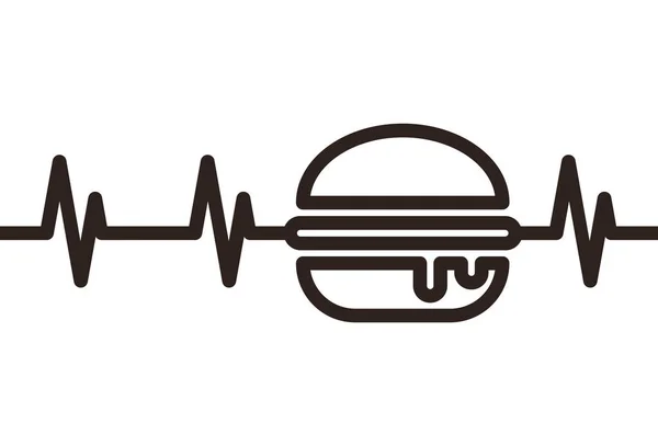 Burger Battito Cardiaco Fast Food Simbolo Isolato Sfondo Bianco — Vettoriale Stock