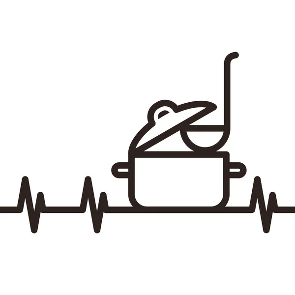 煮锅和心跳 用白色背景隔离的厨师符号 — 图库矢量图片