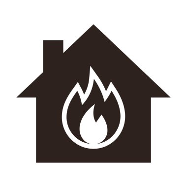 Ev yanıyor, yangını önlüyor. Beyaz arkaplanda yangın alarmı simgesi izole edildi