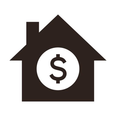 House icon with dollar sign. Real estate investment symbol. Housing price sign. Equity loans.