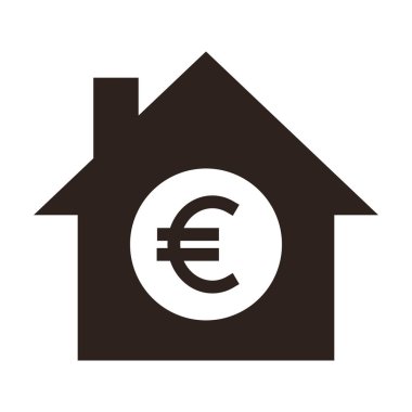 House icon with euro sign. Real estate investment symbol. Housing price sign. Equity loans.