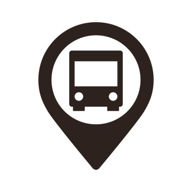Otobüs durağı harita iğnesi. Otobüs durağının lokasyon şifresi. Beyaz arkaplanda izole edilmiş uygulamalar ve web siteleri için GPS bus konumu sembolü