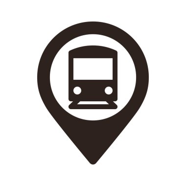 Tren istasyonu haritası broşu. Tren istasyonunun lokasyon şifresi. Beyaz arkaplanda izole edilmiş uygulamalar ve web siteleri için GPS tren konumu sembolü