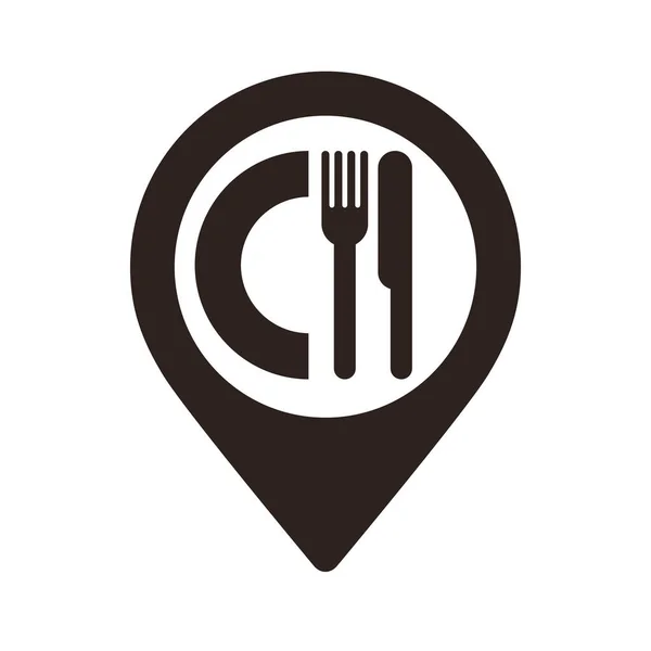 Restoran Haritası Iğnesi Restoran Lobi Şifresi Beyaz Arkaplanda Izole Edilmiş Stok Illüstrasyon
