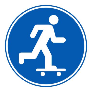 Kaykay sürücüsü simgesi, park kaykayı, yol işareti beyaz arkaplanda izole edilmiş