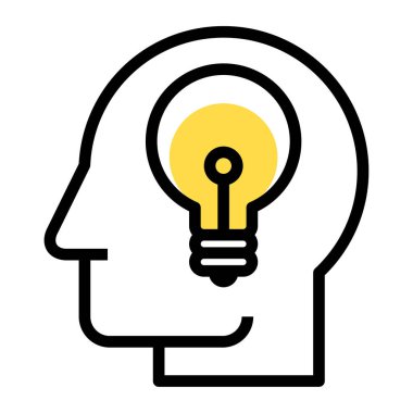 Kafasında ampul işareti var. Beyaz arkaplanda izole edilmiş fikir çözümü ve yaratıcılık kavramı.