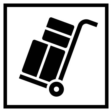 El arabası ikonu, bagaj arabası tabelası, el arabası etiketi. Lojistik, nakliyat, kargo ve keşif amaçlı iş amaçlı grafiksel unsur.