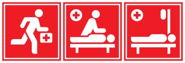 İlk yardım işareti kuruldu. Acil tıp ikonları. Tıbbi yardım etiketleri. Diriltme alanı tanımlaması.