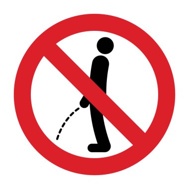 İşeme alanı ikonu yok. İşemek yasaktır işareti. İşemeye izin yok. Beyaz arka planda izole edilmiş zemine işemek yok