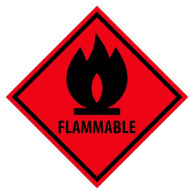 Yanıcı tehlike uyarısı simgesi, yanıcı gazları, spreyleri, sıvıları veya katı sembolleri gösterir.