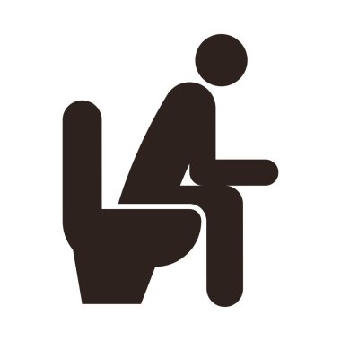 Klozete kaka yapan adam. Tuvalet, tuvalet, wc kapı sembolü beyaz arkaplanda izole.