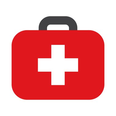 İlk yardım çantası simgesi. İlk yardım çantası işareti. Tıbbi acil durum malzemeleri. Paramediklerin sembolü.