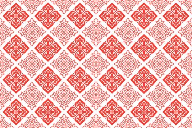 Soyut dikişsiz Tayland deseni, tasarım için kırmızı ve beyaz modern şekil, porselen, çinçin, seramik, fayans, tavan tasarımı, doku, duvar, kağıt ve kumaş, vektör çizimi.