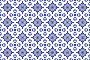 Soyut dikişsiz Tayland deseni, tasarım için mavi ve beyaz modern şekil, porselen, çinçin, seramik, fayans, tavan tasarımı, doku, duvar, kağıt ve kumaş, vektör illüstrasyonu.