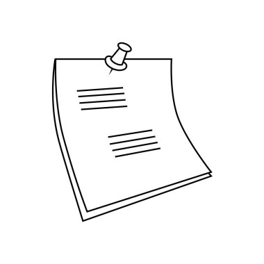 Bas düğmesi simgesi olan not kağıdı, anımsatıcı etiketi beyaz arkaplanda izole edilmiş doğrusal işaret - düzenlenebilir vuruş. Vektör illüstrasyon eps10