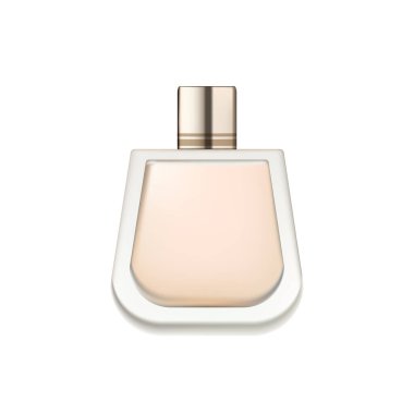 Parfüm cam şişe mockup, boş kozmetik şişe şablonu. Paket tasarımı. Gerçekçi 3d vektör illüstrasyon beyaz arka plan üzerinde izole.