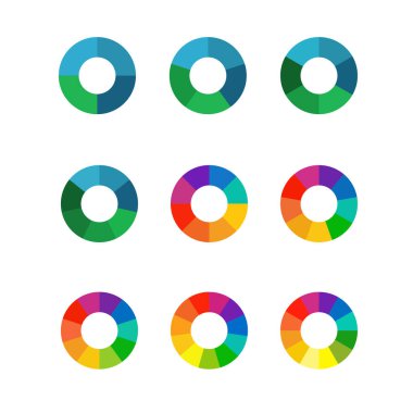 Turta grafiği. 4,5,6,7,8,10,11 bölüm veya basamak Düz İşlem Süreci Sektörleri beyaz zemin üzerinde.