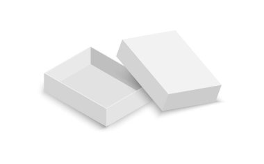 3D gerçekçi boş karton kutu, beyaz arkaplanda izole edilmiş boş kutunun üst görünümü.