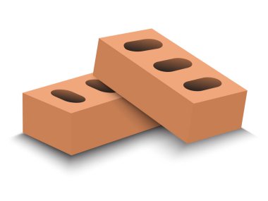 Kırmızı taş kare tuğla, yapı malzemesi, karikatür 3 boyutlu vektör çizimi beyaz arkaplanda izole edilmiş.