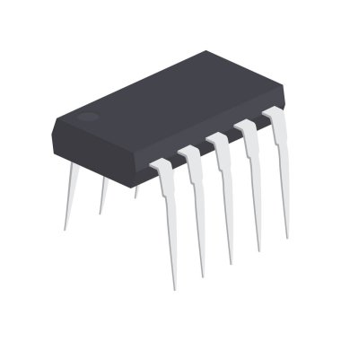 Beyaz arka planda gerçekçi mikroçip bilgisayar elektronik bileşenleri. Mikroçip simgesi. Bilgisayar işlemci teknolojisi. Mikroişlemci.