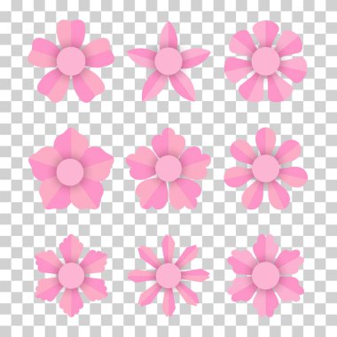 Düz şekilli vektör dekoratif çiçek simgeleri seti. Bahar çiçekleri siluet koleksiyonu. Çiçeksel Clipart illüstrasyonu.