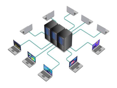Lan ağı iş ve teknoloji konsepti için 3D diyagramı. Bilgisayar ağ vektörünün WAN 'ı.