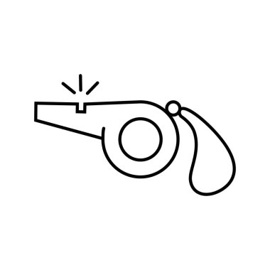 Beyaz arka planda hakem düdüğü simgesi. Web afişi ve benzeri şeyler için Sembol Düzenlenebilir Vuruşu. Vektör illüstrasyonu EPS 10.