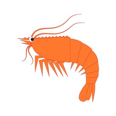 Karides logosu. Beyaz arka planda izole edilmiş karides. Karides sembolü.