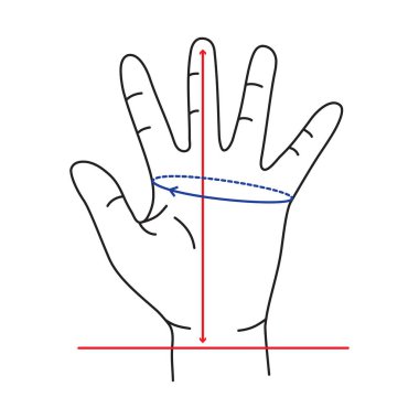 Eldivenler için Ölçülü El, düzenlenebilir vuruş. Doğru el boyutu tanımlanıyor. Eldiven ölçüsünü bulmak için, avuç içi boyunca mezurayla el ölçüsünü alın. İşaretin arasındaki mesafeyi ölçüyorum..