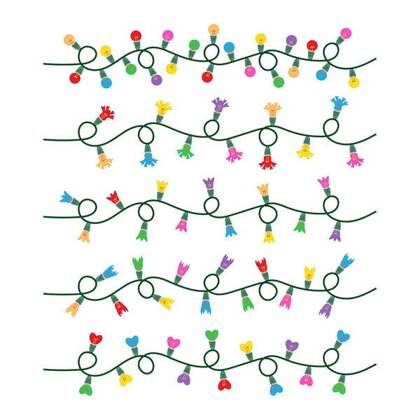 Рождественские лампочки на белом фоне. Xmas light strings. Векторная иллюстрация EPS 10.