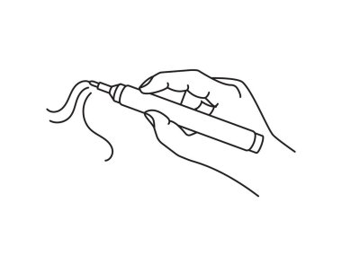 Elinde işaretlenebilir bir vuruş var. Taslak simgesi beyaz arkaplanda izole edildi. Vektör illüstrasyonu EPS 10