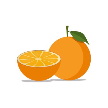 Tam ve yarım portakal suyu ikonu. Web tasarımı için turuncu meyve vektör simgesinin düz çizimi.