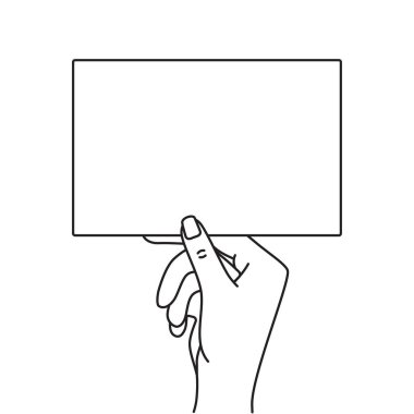 Kadınların el ele tutuşması ve model şablonu gösterilmesi. Tasarım içeriği için boş kağıt parçası. Düzenlenebilir vuruş simgesi çizimi beyaz arkaplanda izole edildi.