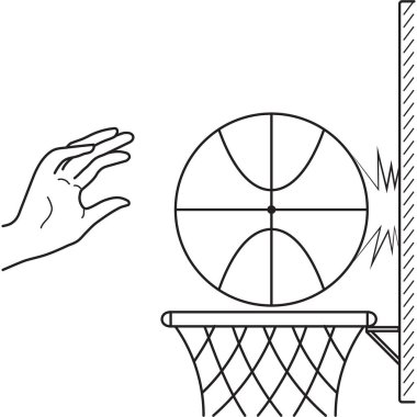 Basketbolun sembolü ve beyaz arka plandaki hedef. Kurgulanabilir elle basket vuruşu. Vektör illüstrasyonu EPS 10.