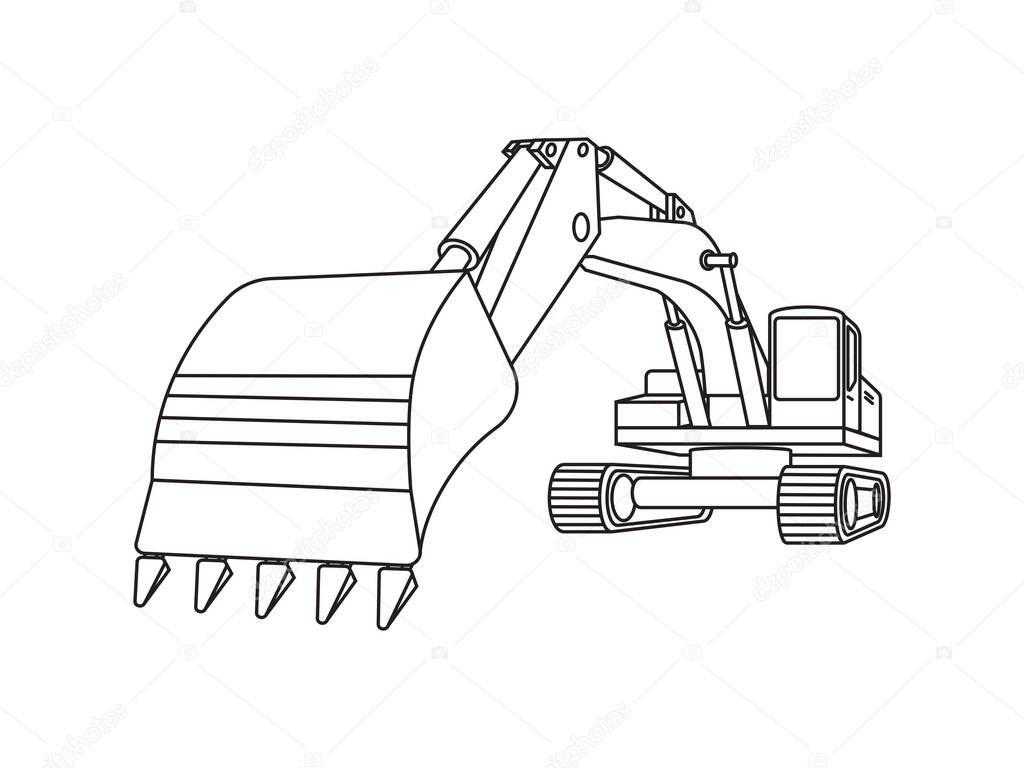 Excavator Crane on white background. Heavy Construction Digger. Symbol earthmoving Machine outline editable stroke. Vector illustration EPS 10.
