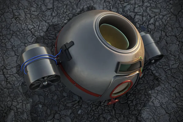 太空胶囊卡在一个荒凉的行星上3D插图 — 图库照片