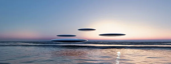 Unidentified Flying Objects Sighting Sea Illustration — 图库照片